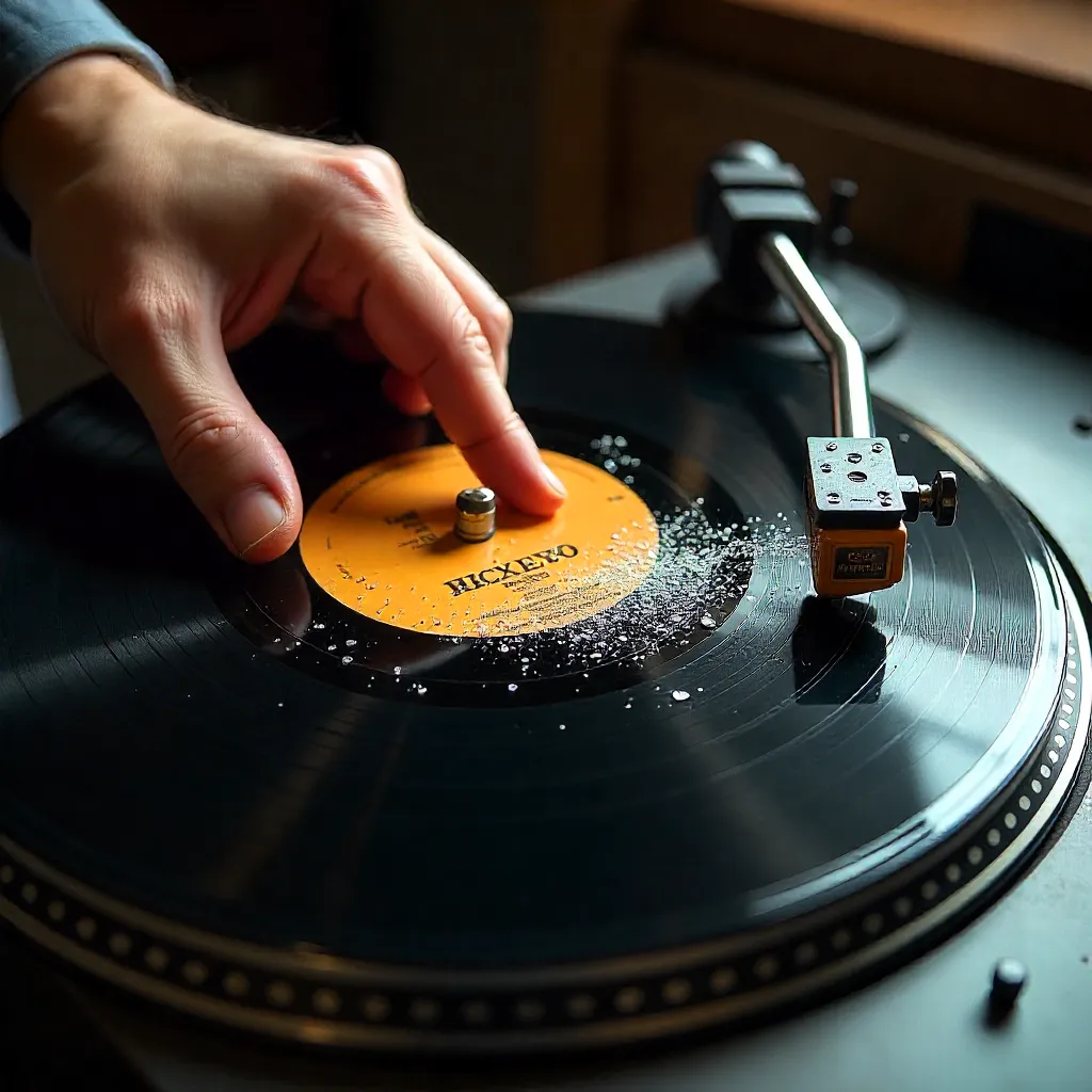 Macro photography of record grooves
